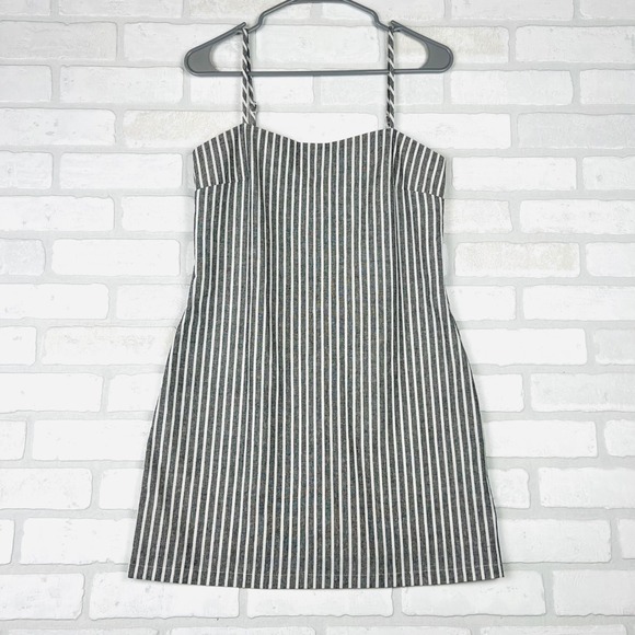 Princess Polly Missing Soul Mini Dress Striped Spaghetti Strap Grey Size 6 NWT - Picture 1 of 15